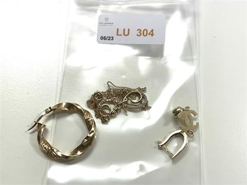 2 einzelne Ohrringe u. 1 Kettchen (585/- 4,99 gr.)