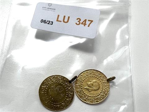 2 Münzen mit Doubleöse (916,66/- 3,65 gr.)