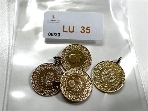4 Arab. Münzen mit Dbl. Öse (916,66/- 7,25 gr.)