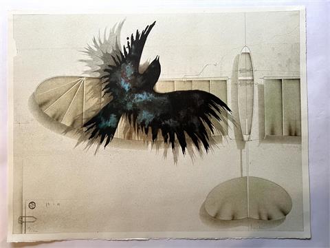 Ernst Hanke "Toter Vogel" Farblithografie