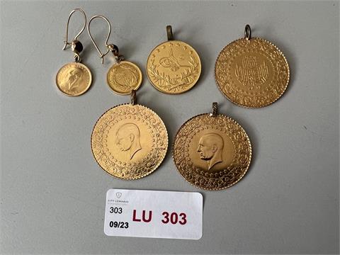 1 Münze mit Doubleöse (916,66/- 7,14 gr.);