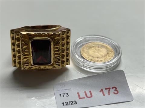1Herren Ring mit rotem Stein (585/- 15,69 gr.);