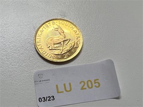 1 2 Rand Münze Südafrika (916,66/- 7,99 gr.)