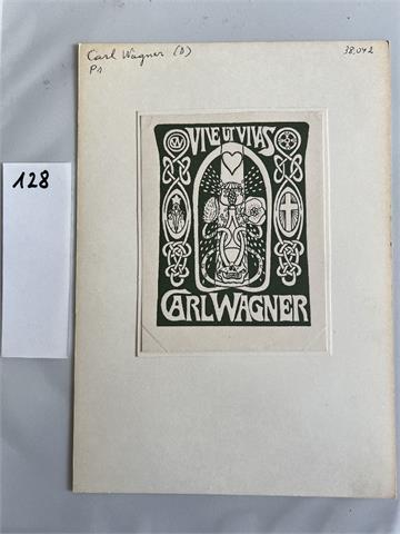 Ex Libris Carl Wagner skull & flowers