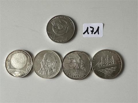 5x 10 Euro Silbermünzen