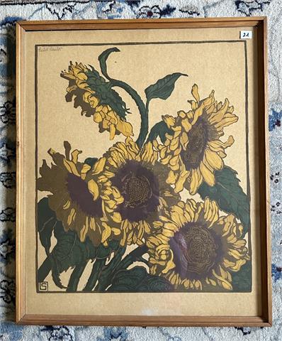 Linolschnitt "Sonnenblumen" Lisbet Schultz